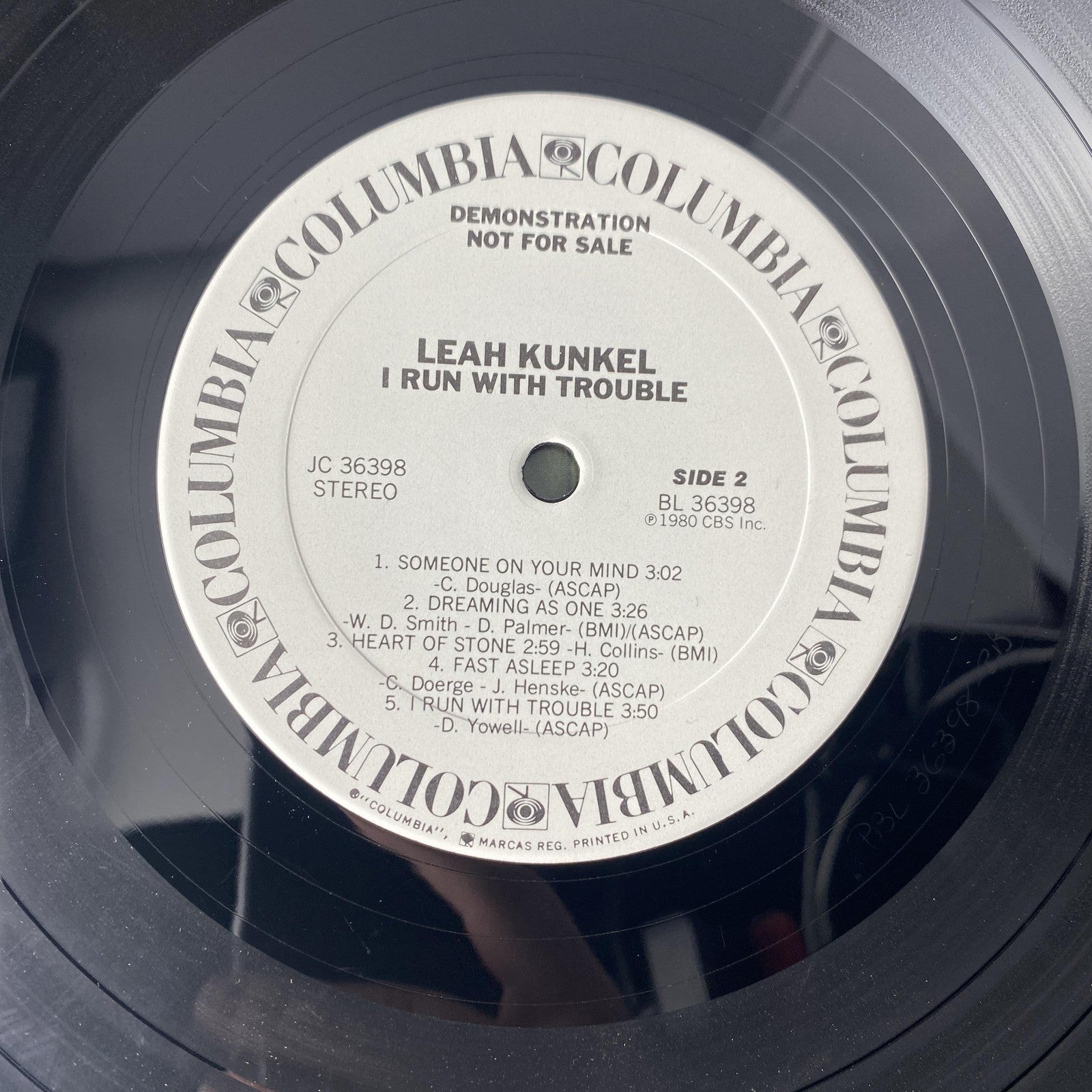 Vintage Leah Kunkel I Run With Trouble 12" Vinyl LP 1980 Columbia Rock Promo