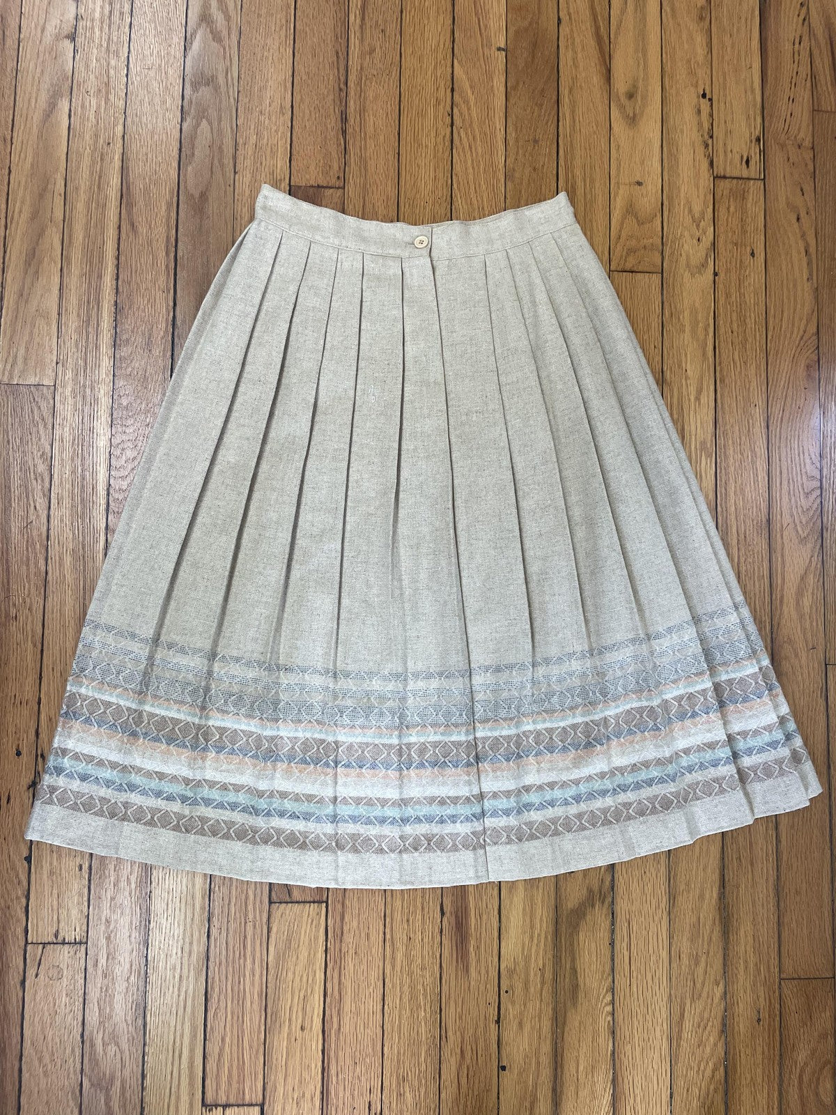 Vintage Pleated Wool Blend Skirt Womens Medium Geometric Pattern Classic 90s