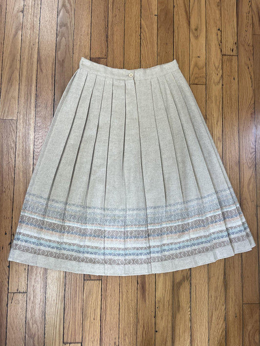 Vintage Pleated Wool Blend Skirt Womens Medium Geometric Pattern Classic 90s
