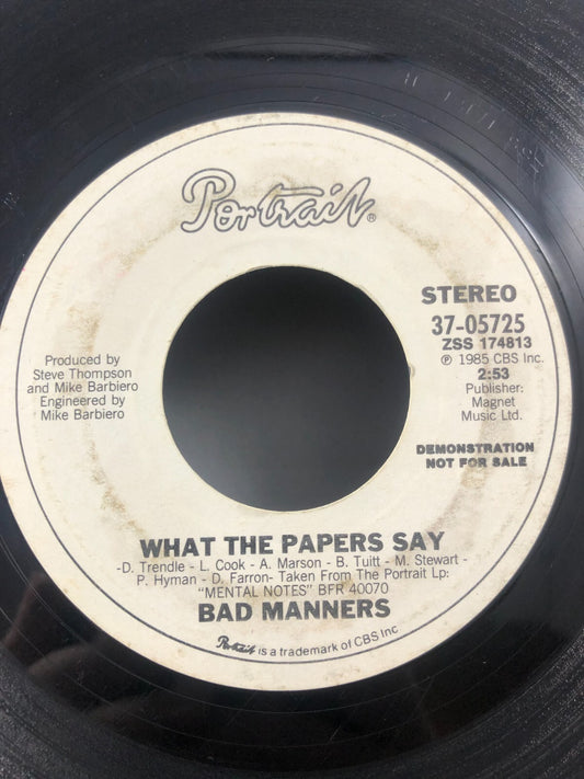 Bad Manners Promo 45 Portrait 05725 VG Condition What The Papers Say