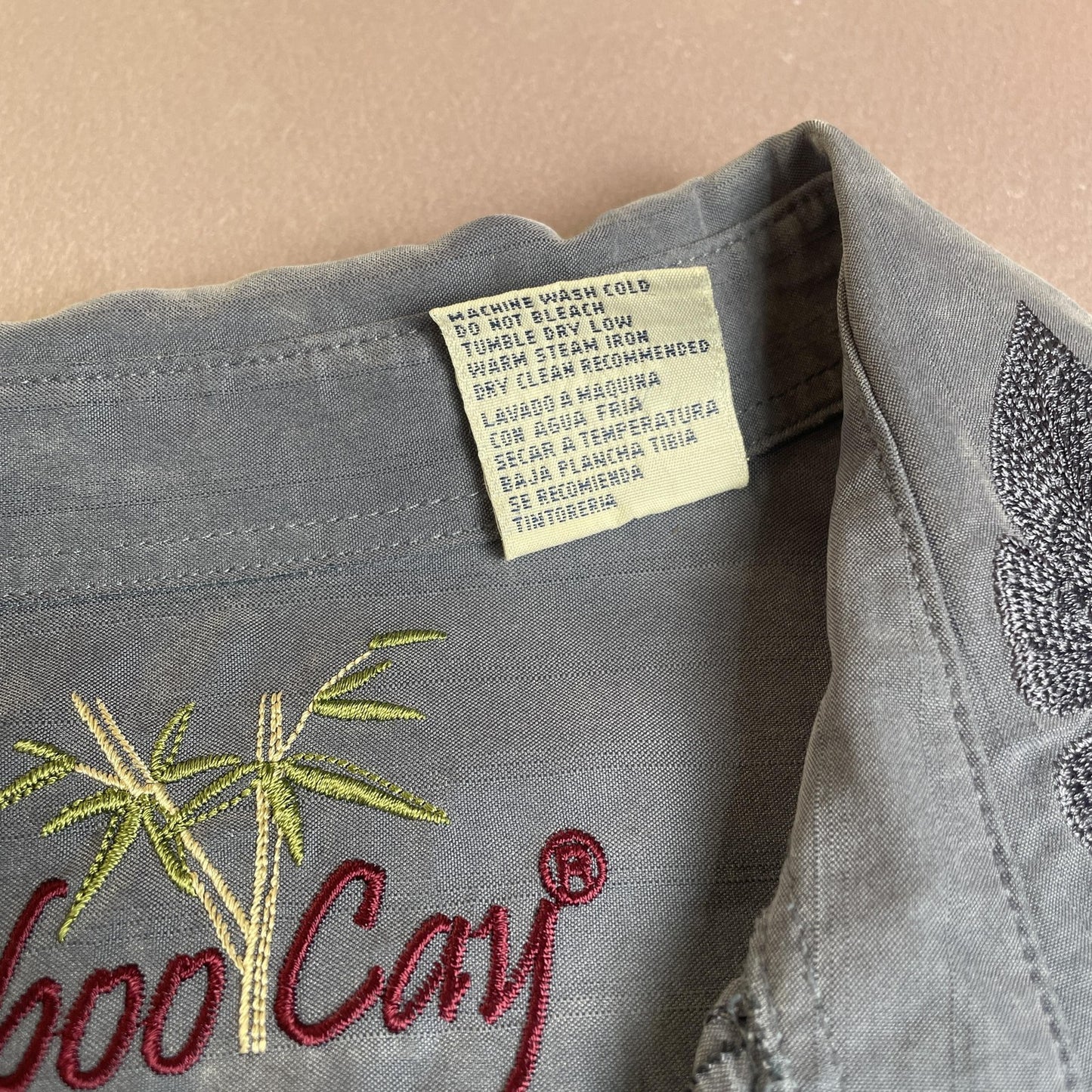 Bamboo Cay Shirt Mens 2XL Gray Embroidered Camp Hawaiian Tropical Button Front