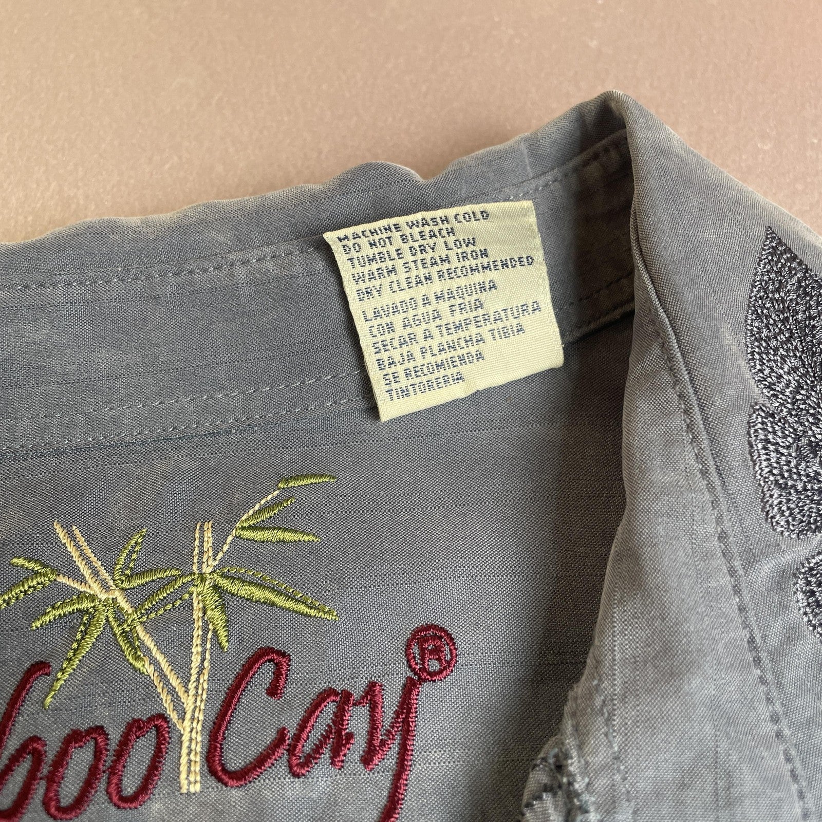 Bamboo Cay Shirt Mens 2XL Gray Embroidered Camp Hawaiian Tropical Button Front