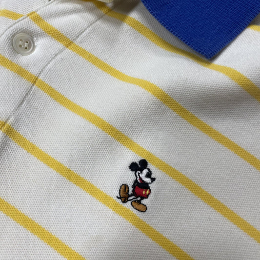 Vintage Mickey & Co Shirt Mens Large White Yellow Striped Polo Disney Mickey 90s