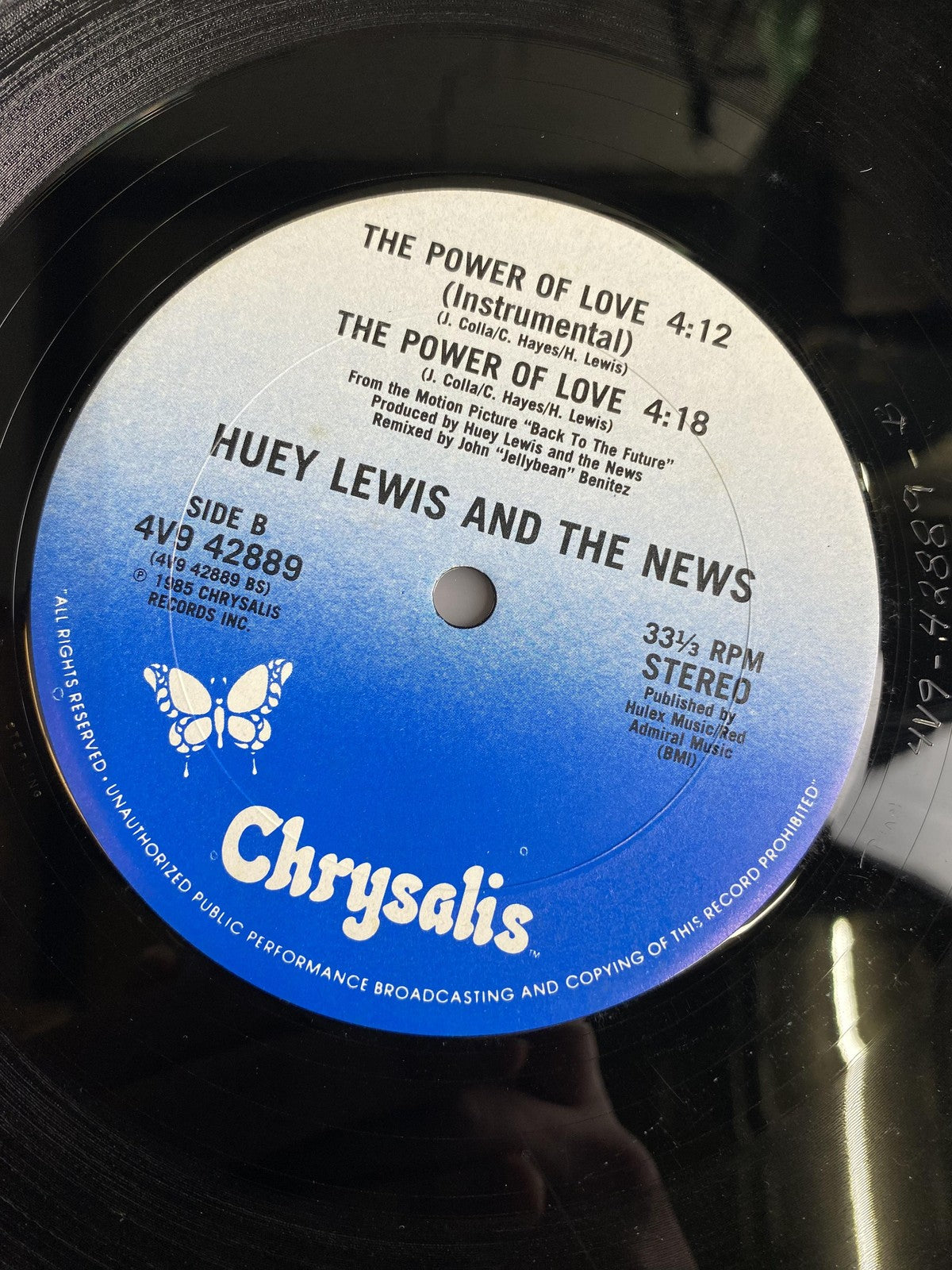 Vintage Huey Lewis & The News Power Of Love 12" Vinyl Chrysalis Rock OST