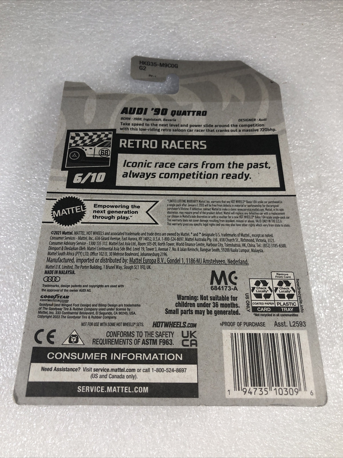 Hot Wheels Retro Racers, Audi ‘90 Quattro 6/10 New Nice Card