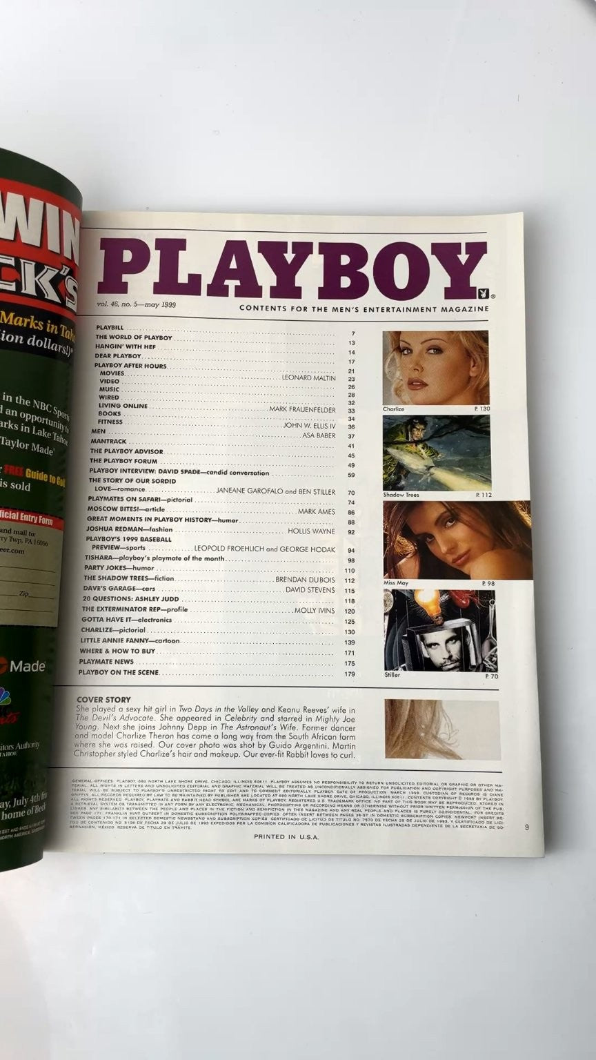 Playboy May 1999 Charlize Theron David Spade Illustrated Magazine