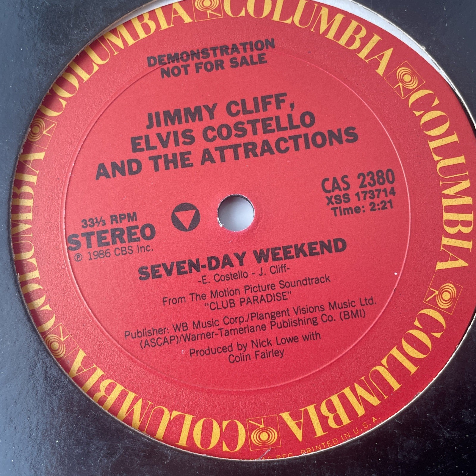 JIMMY CLIFF & ELVIS COSTELLO: seven-day weekend COLUMBIA 12" Single 33 RPM