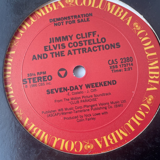 JIMMY CLIFF & ELVIS COSTELLO: seven-day weekend COLUMBIA 12" Single 33 RPM