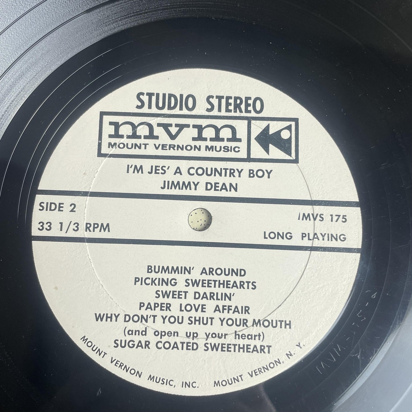 Vintage Jimmy Dean I'm Jes' A Country Boy 12" Black Vinyl LP MVM Country Album