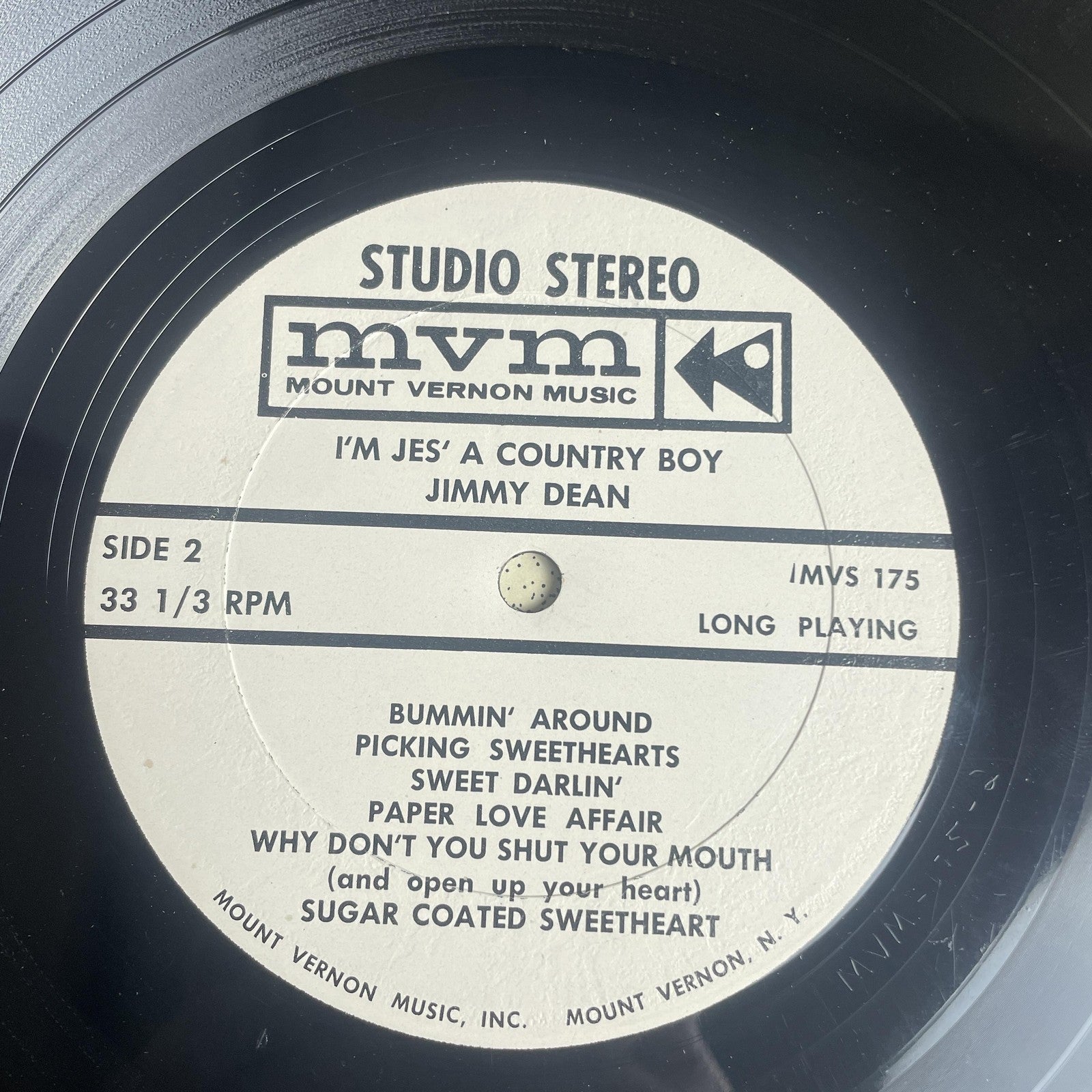 Vintage Jimmy Dean I'm Jes' A Country Boy 12" Black Vinyl LP MVM Country Album