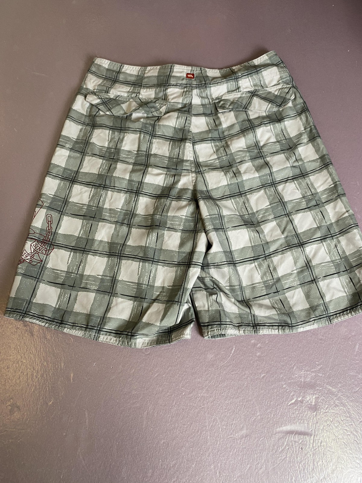 Tony Hawk Board Shorts Mens 30 Gray Plaid Skull Graphic Swim Trunks Skate Surf