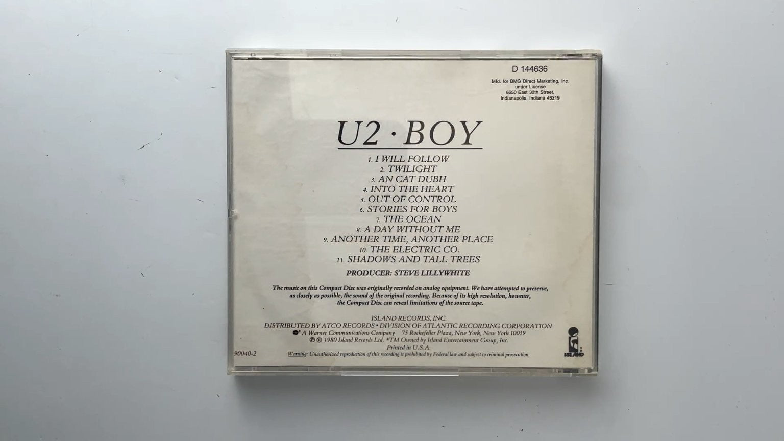 U2 Boy CD Album Island Records 1980 Rock Jewel Case