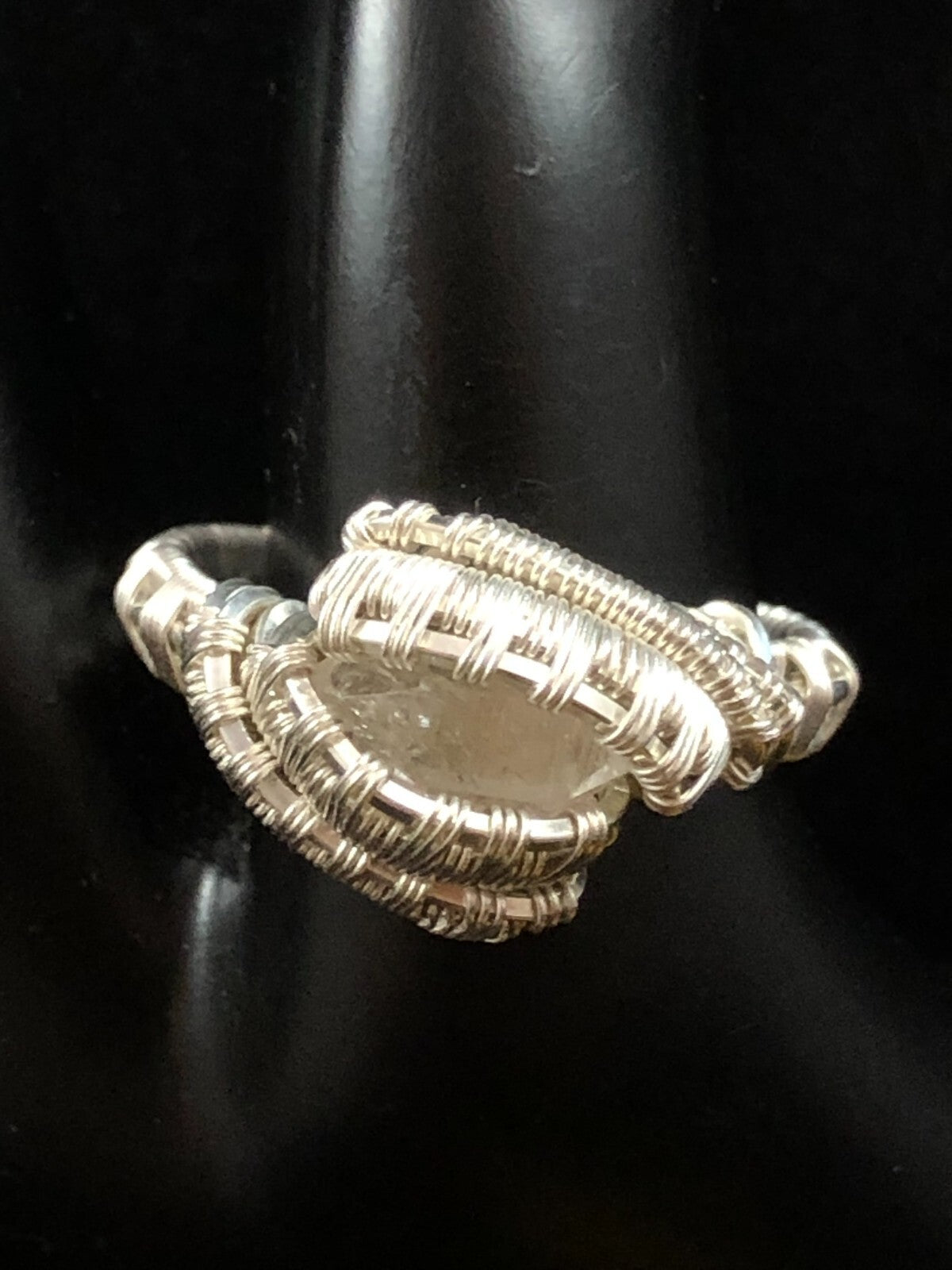 Herkimer Diamond Gemstone Ring in .999 Fine Silver Polished Wire Wrap size 9