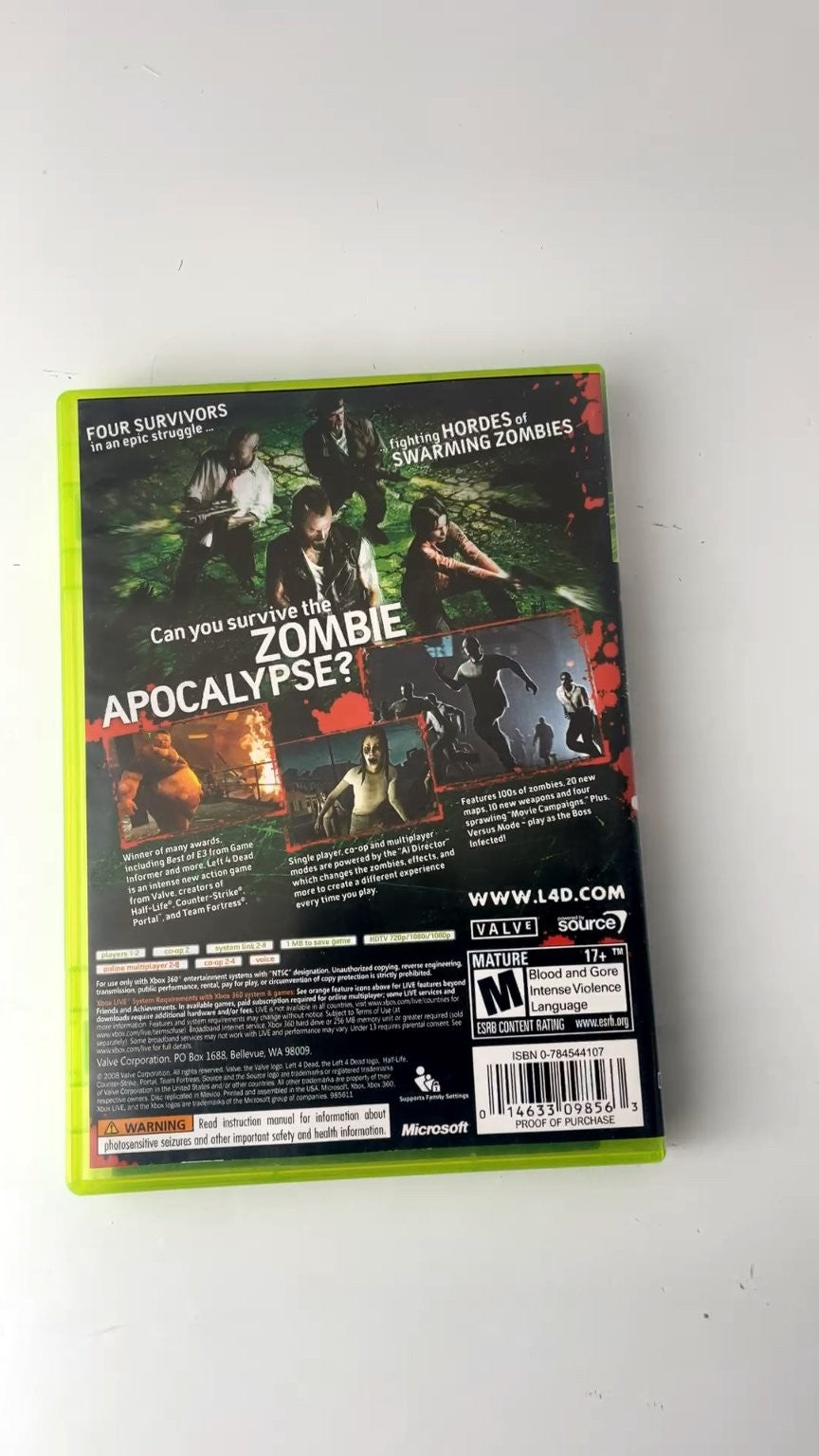 Left 4 Dead Xbox 360 Video Game Multiplayer Co-Op Zombie