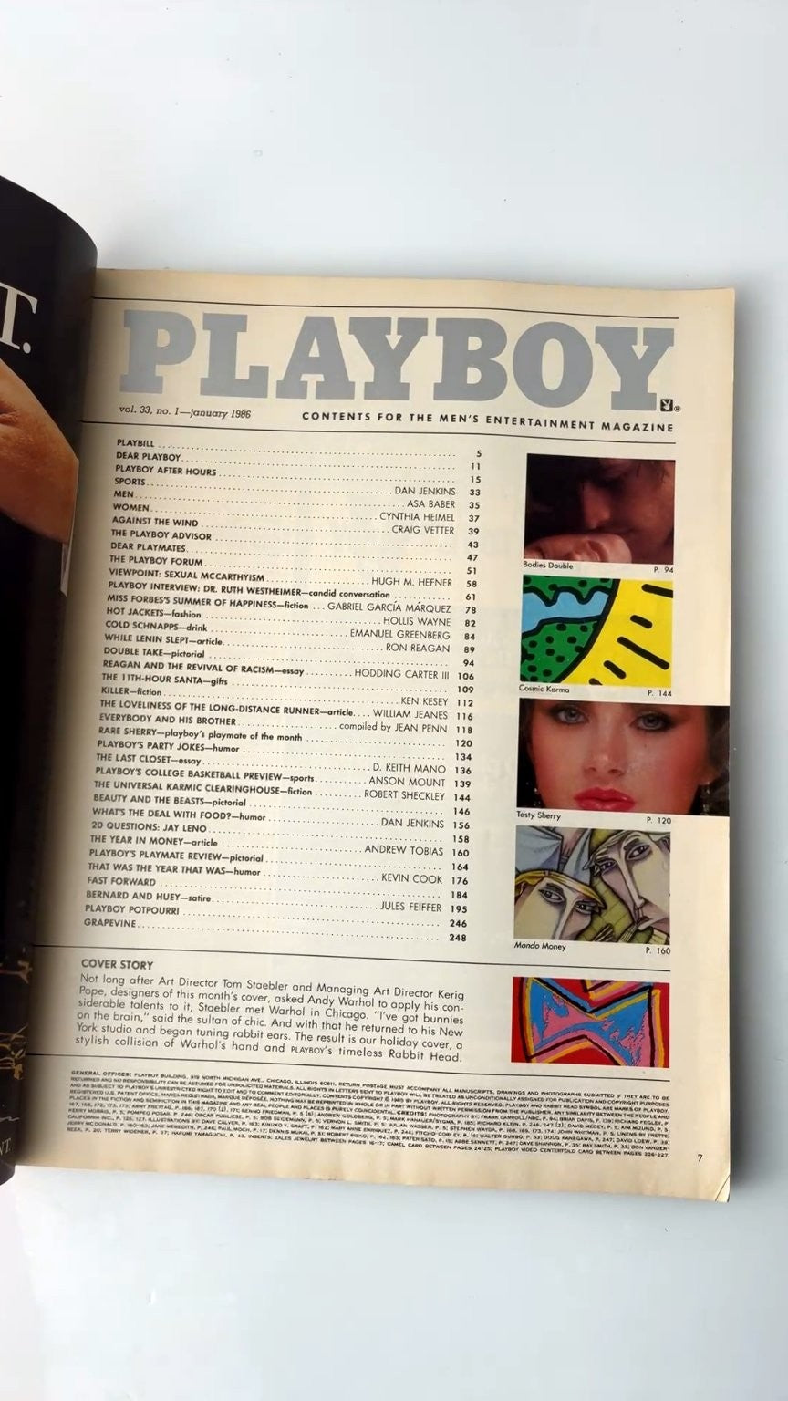 Playboy January 1986 Andy Warhol Cover Holiday Anniversary Issue