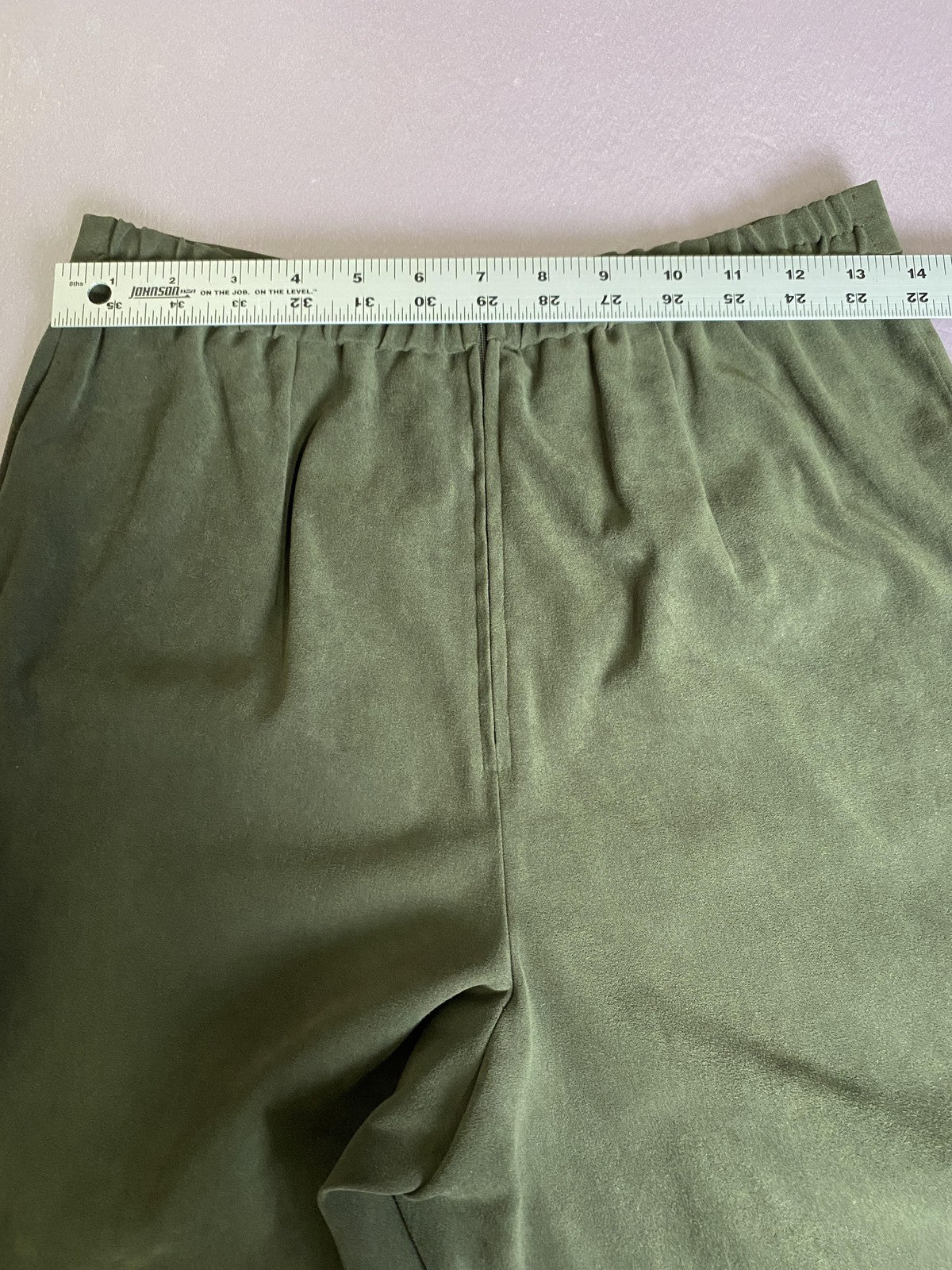 Dress Pants Womens 10 Green Microfiber Pull On Elastic Waist Straight Leg