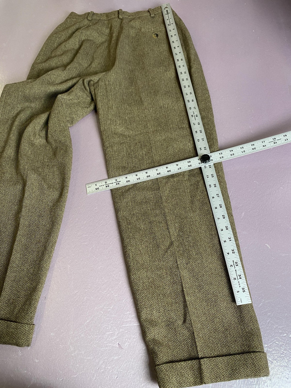 Evan Picone Dress Pants Womens 8 Brown Tweed Herringbone Pleated Cuffed Lined