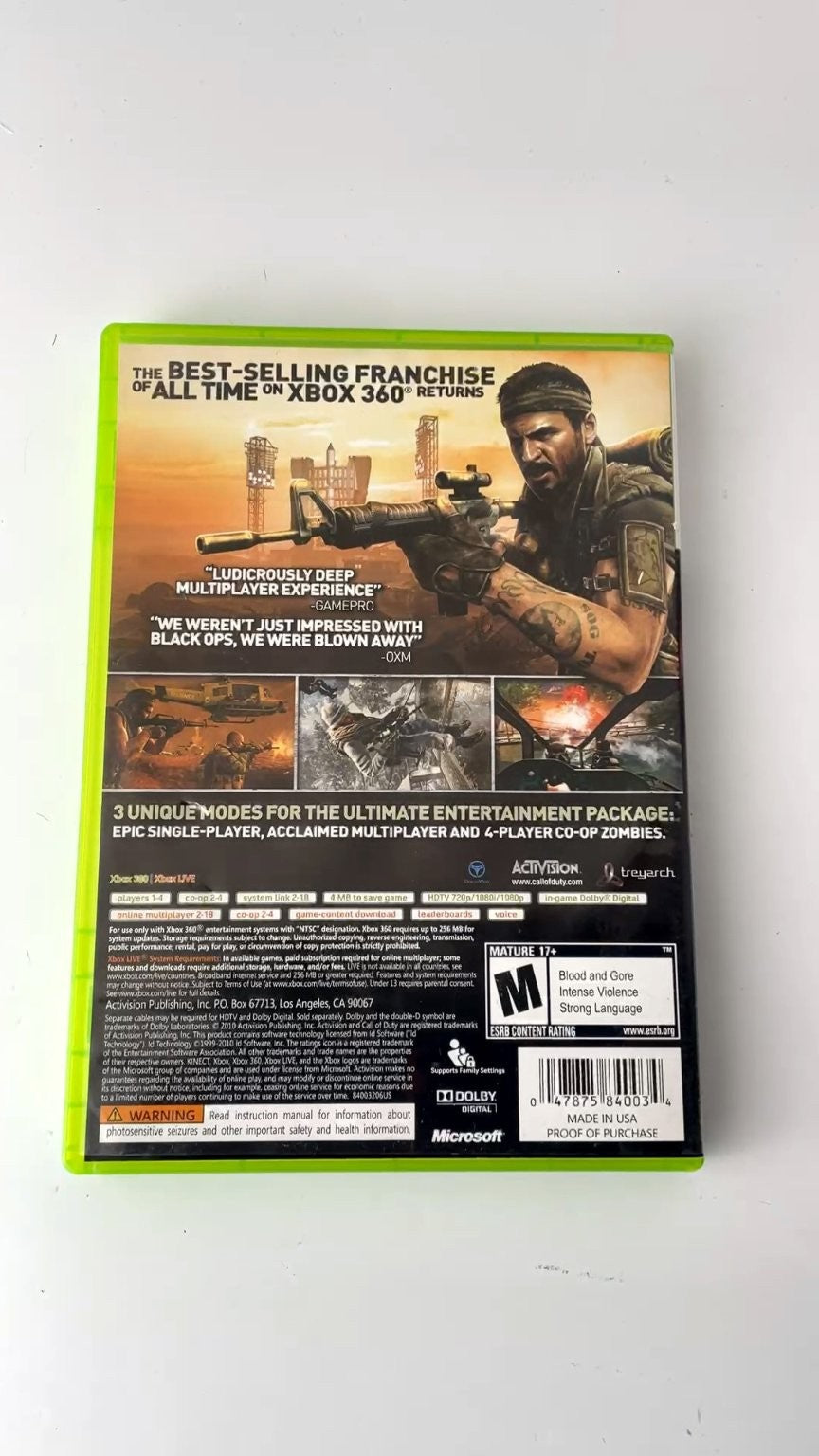 Call of Duty Black Ops Xbox 360 Video Game Multiplayer Shooter