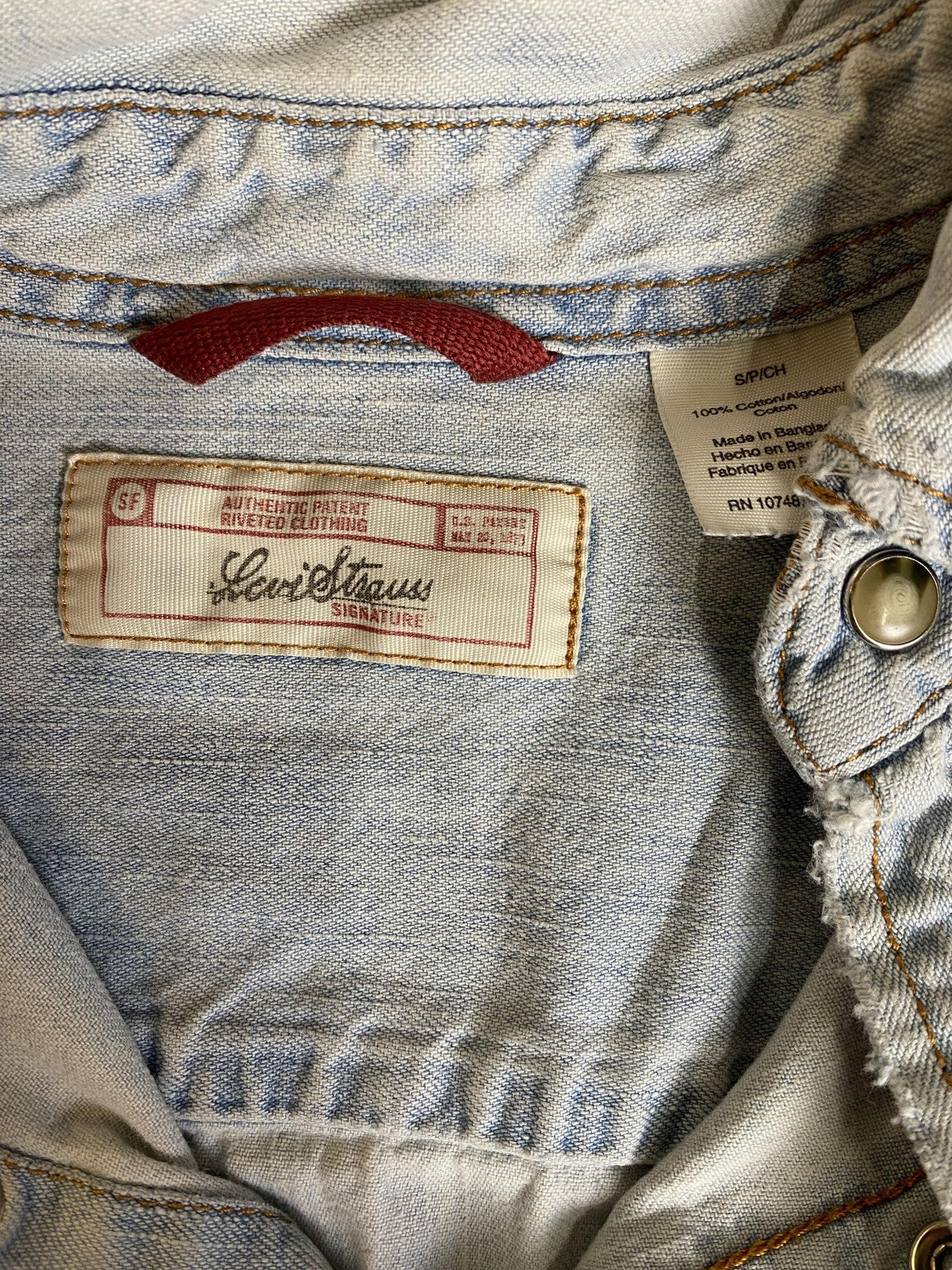 Levi Strauss Signature Shirt Mens Small Blue Snap Button Long Sleeve Western