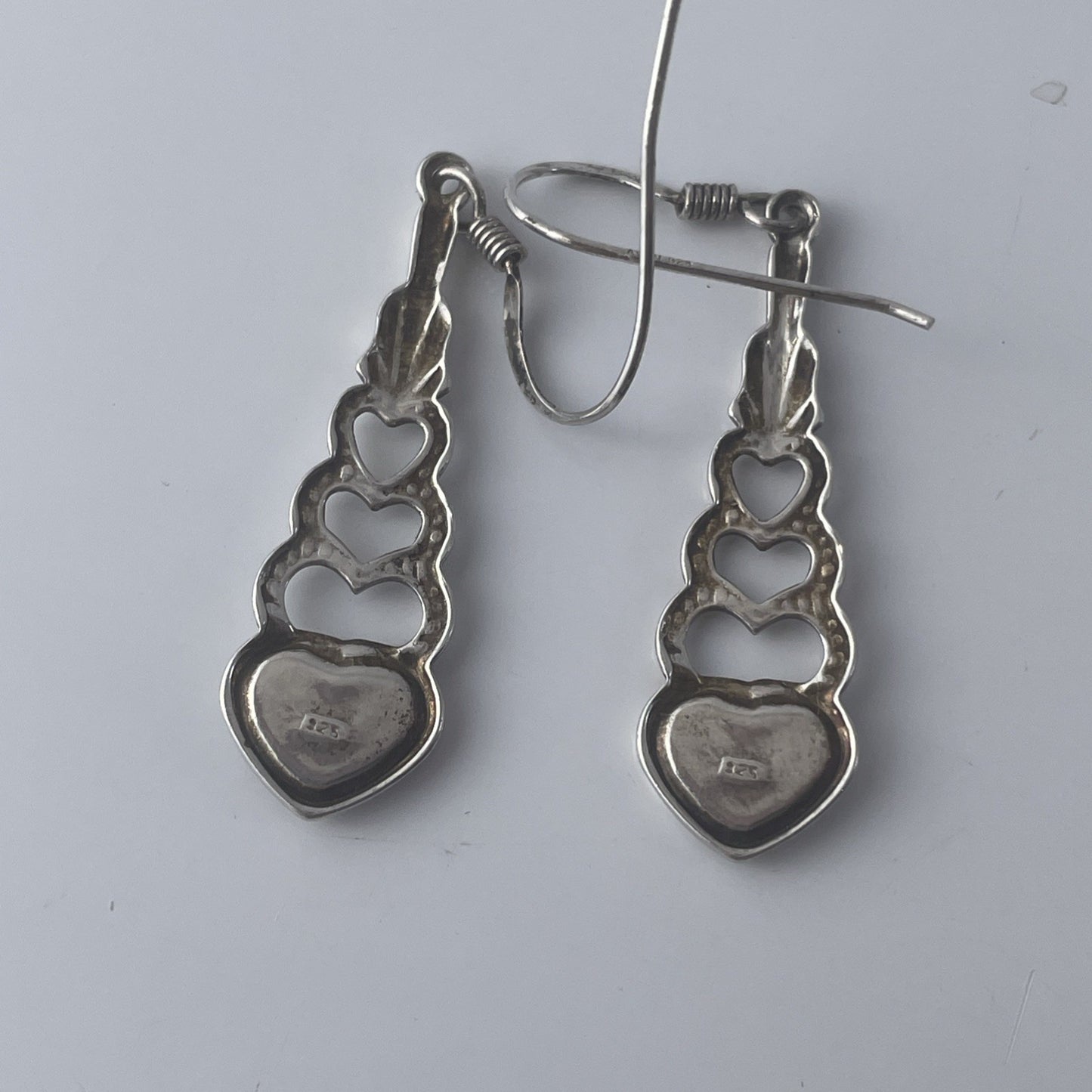 Vintage Sterling Silver 925 Black Onyx Heart Drop Earrings P525