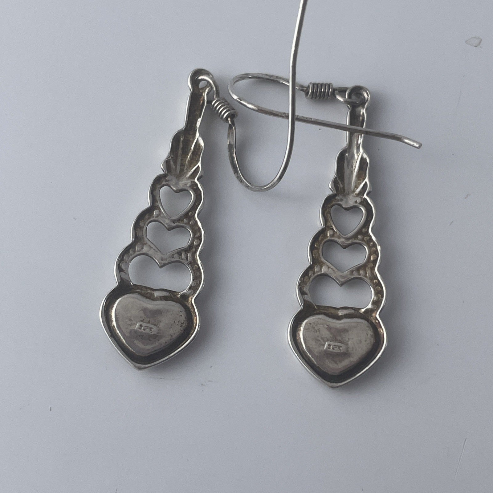 Vintage Sterling Silver 925 Black Onyx Heart Drop Earrings P525