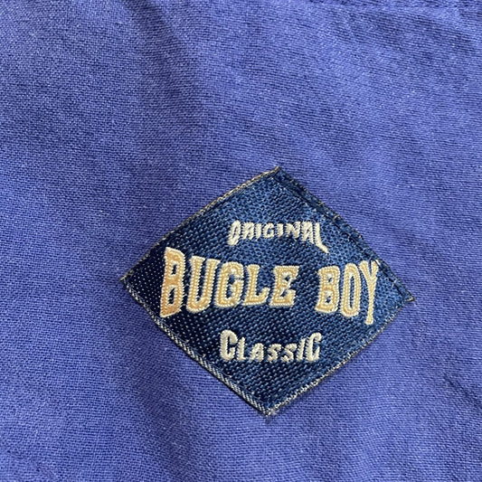 Vintage Bugle Boy Shirt Mens Medium Blue Short Sleeve Button Up Classic 90s
