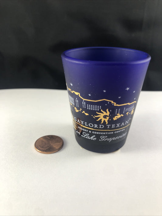 Gaylord Texan Resort on Lake Grapevine Blue Gold White Shot Glass Souvenir