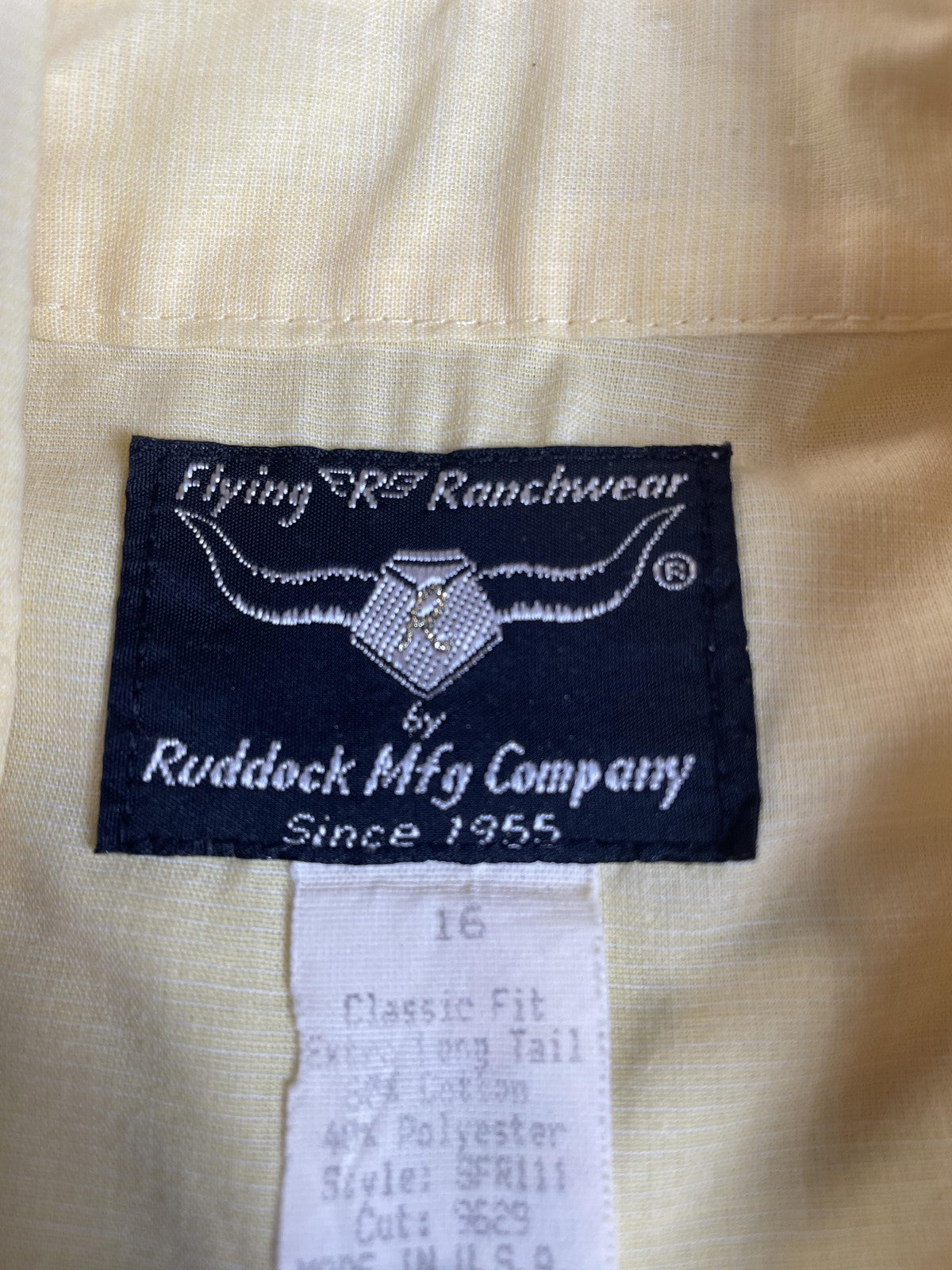 Flying R Ranchwear Western Shirt Mens 16 Yellow Pearl Snap Short Sleeve USA