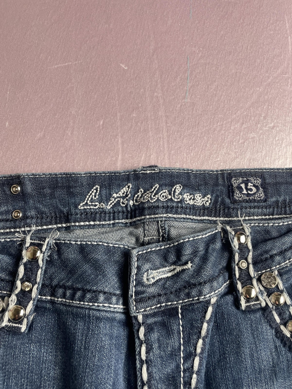 L.A. Idol USA Capri Jeans Juniors 15 Blue Medium Wash Rhinestone Studded Denim