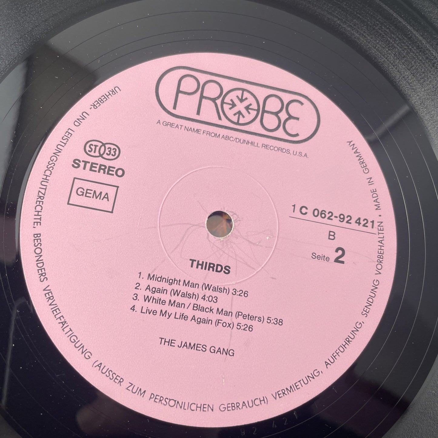German Pressing JAMES GANG - THIRDS VINYL LP 1971 VG - COMBINED SHIP Probe Label