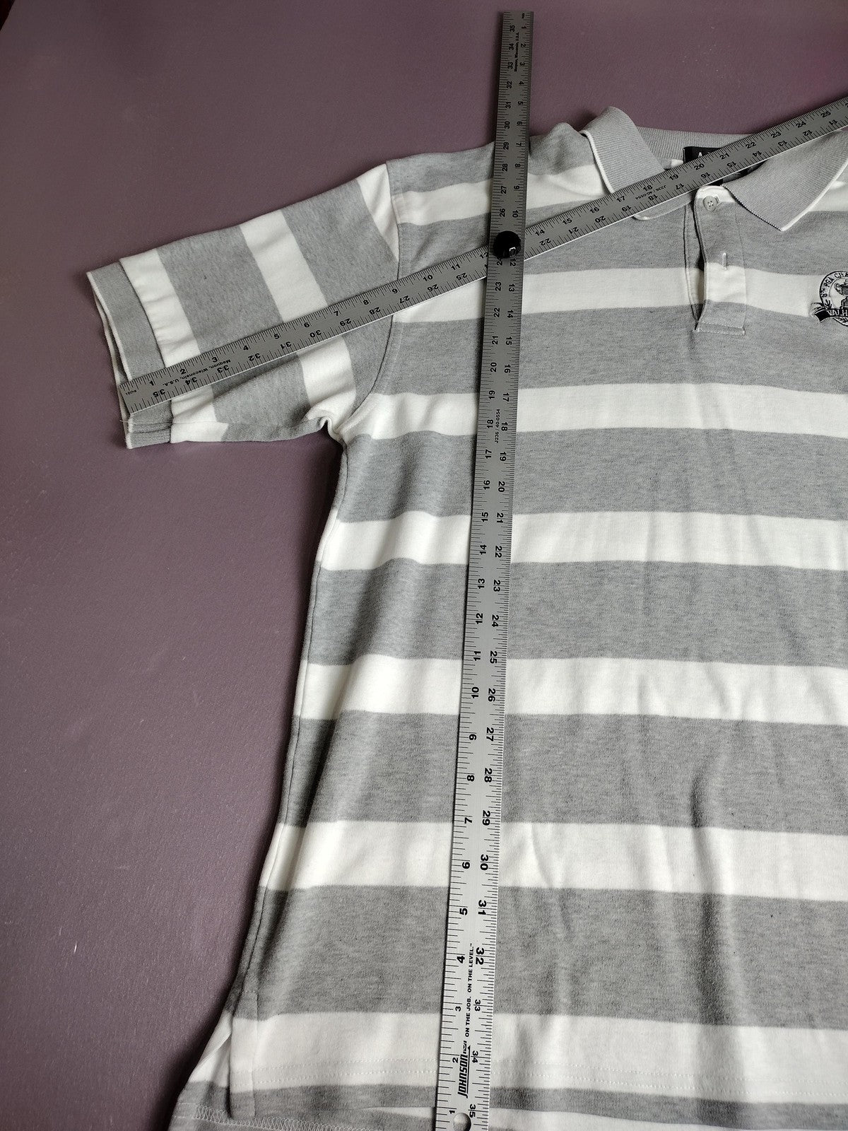 Ashworth Polo Shirt Mens Large Gray White Stripe Golf Short Sleeve Casual