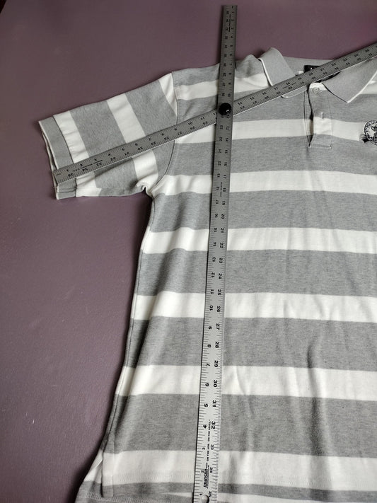 Ashworth Polo Shirt Mens Large Gray White Stripe Golf Short Sleeve Casual