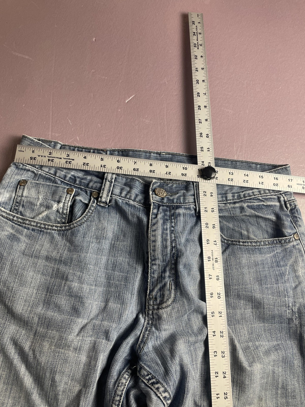 1897 Denim Jeans Mens 34x34 Blue Bootcut Light Wash Denim Pants Casual