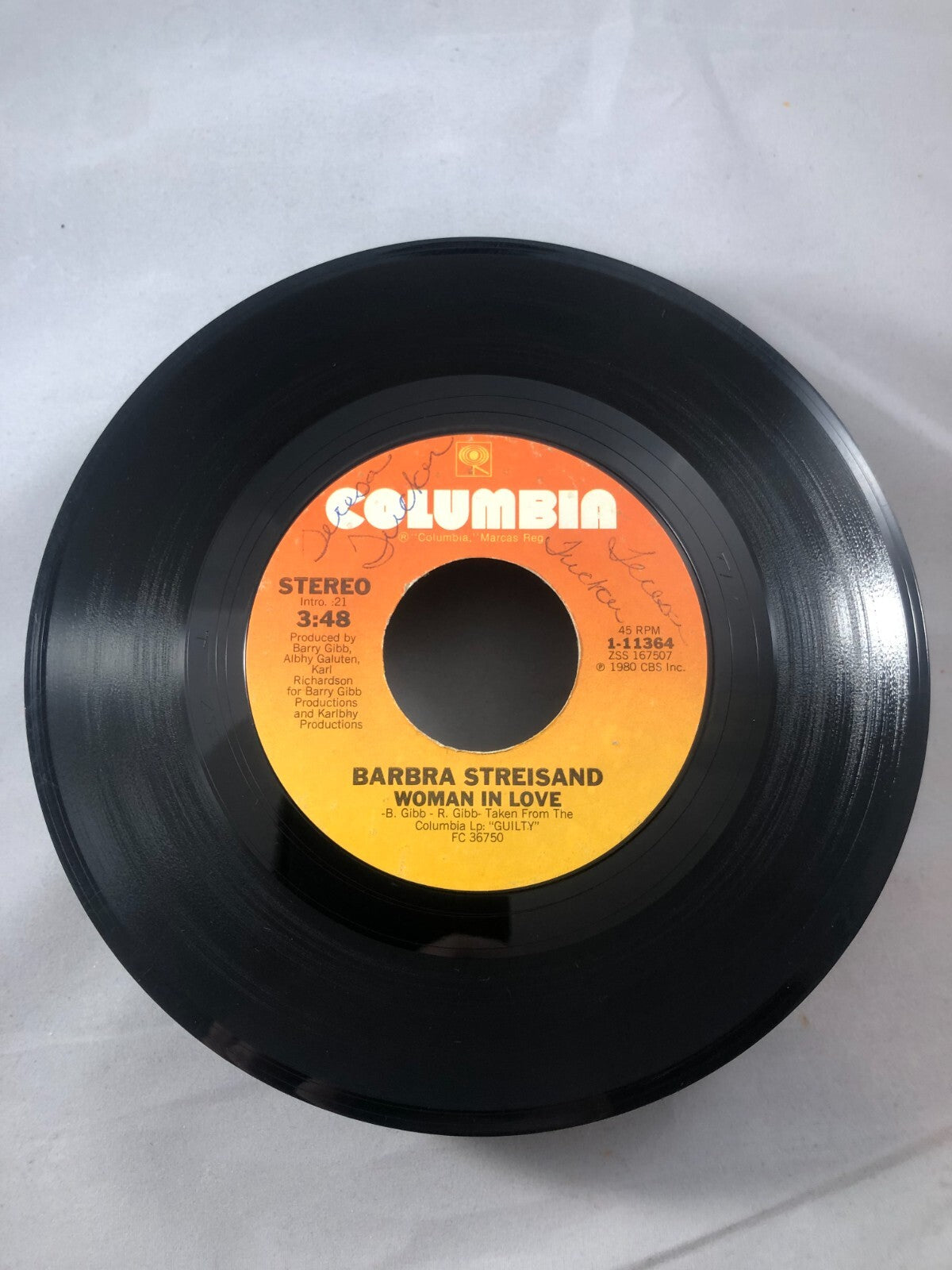 Barbra Streisand - Run Wild / Woman in Love - 45 Record - 1980 VG+ see pics