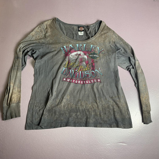 Harley-Davidson Shirt Womens 2XL Long Sleeve Love and Ride Eagle Faribault MN