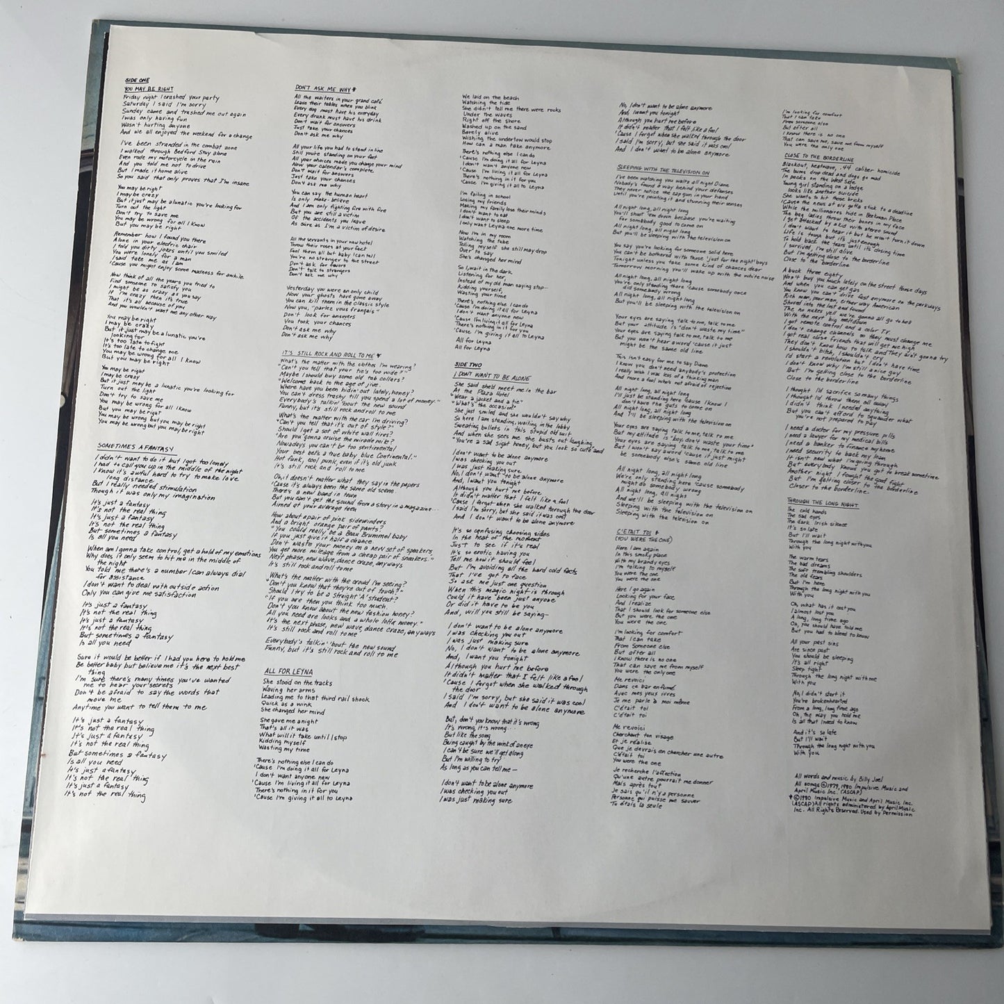 Billy Joel Glass Houses FC 36384 Vinyl LP Record Album VG+ W/ Inner