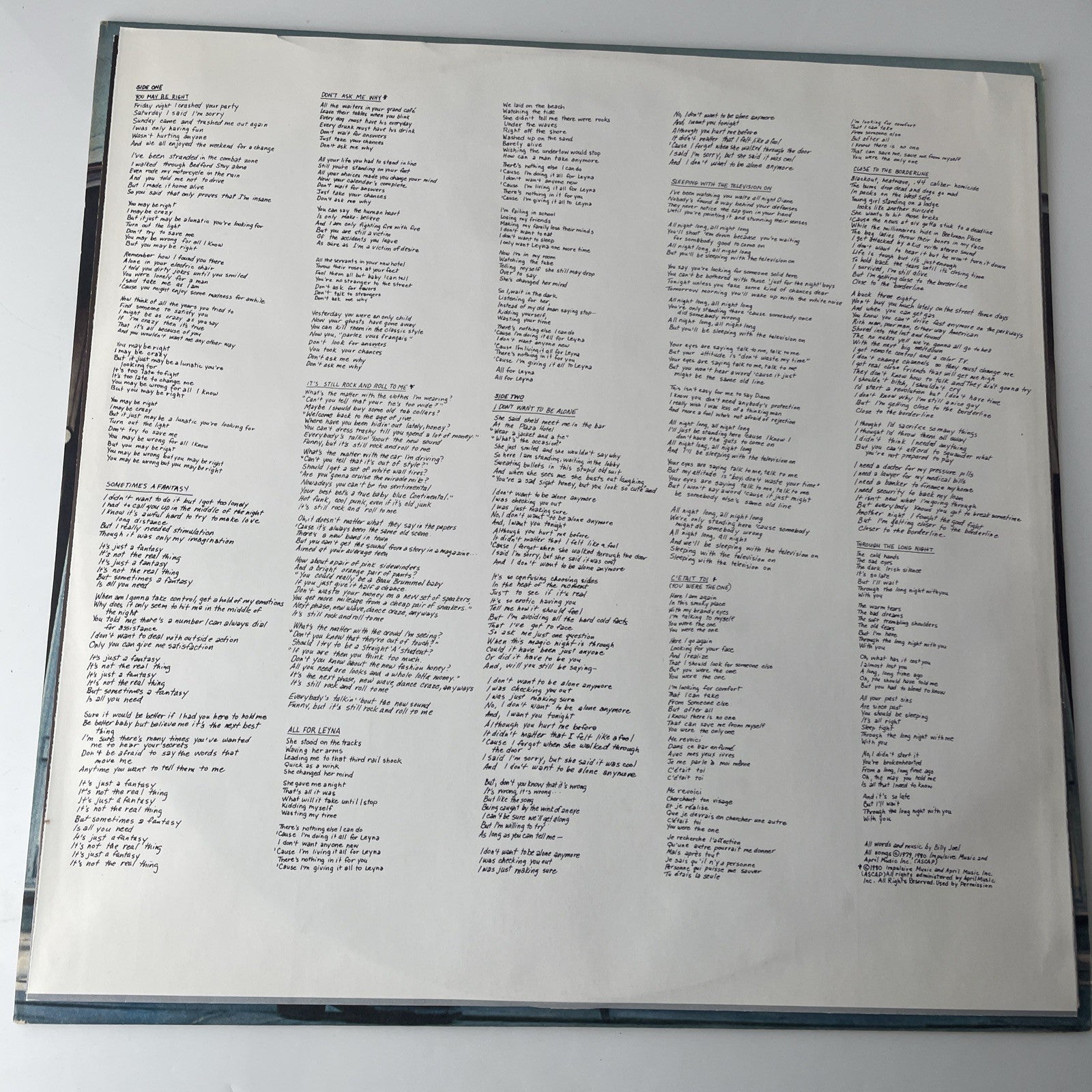 Billy Joel Glass Houses FC 36384 Vinyl LP Record Album VG+ W/ Inner