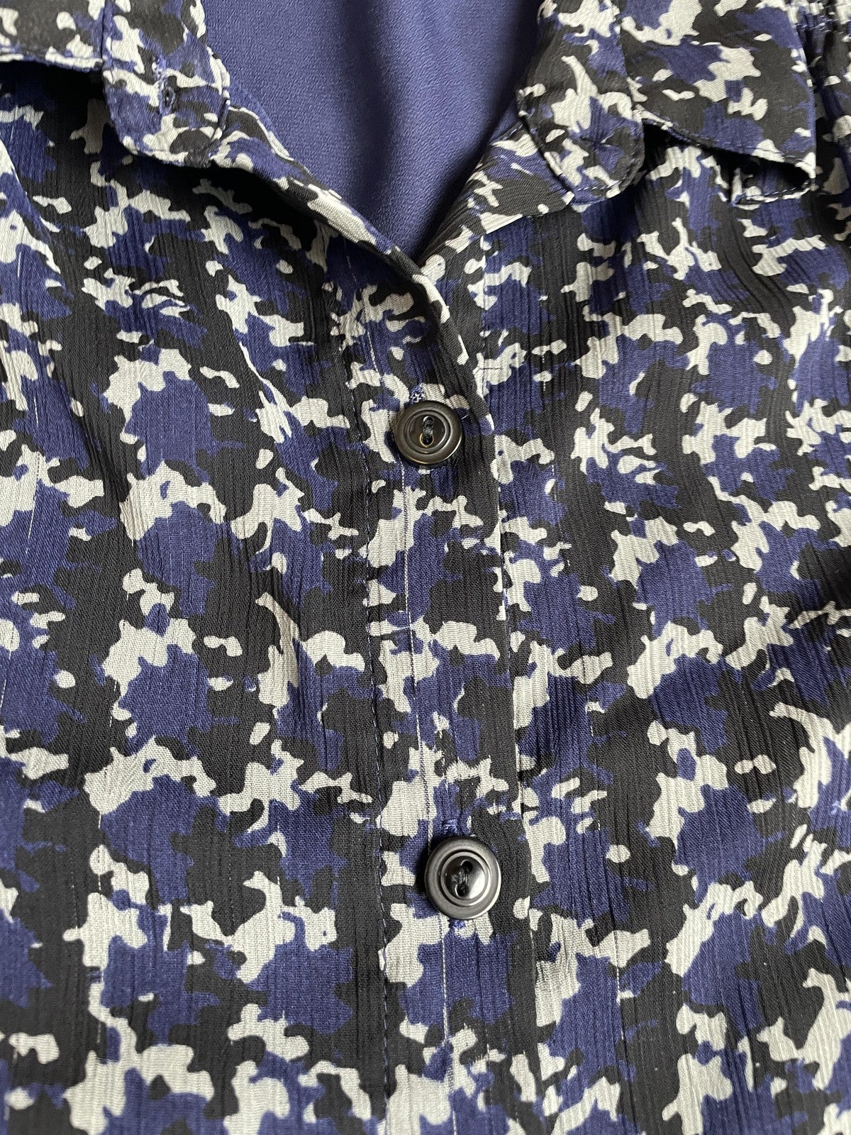 Sag Harbor Shirt Womens Medium Blue Black Abstract Print Button Front Lined Top