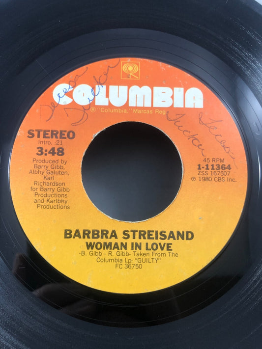 Barbra Streisand - Run Wild / Woman in Love - 45 Record - 1980 VG+ see pics