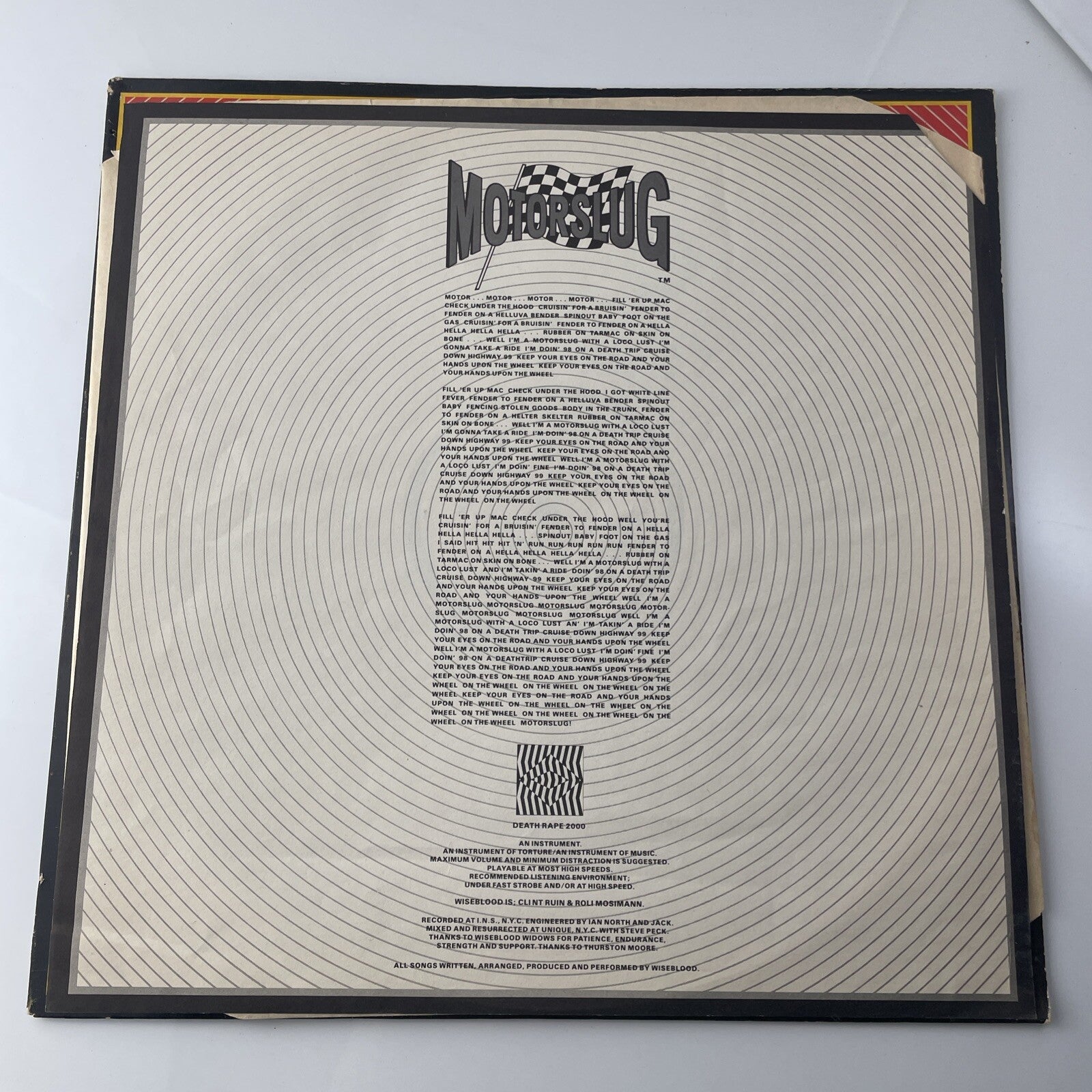 12" 45RPM SINGLE~ WISEBLOOD~ 1985~ MOTORSLUG~ CANADA IMPORT