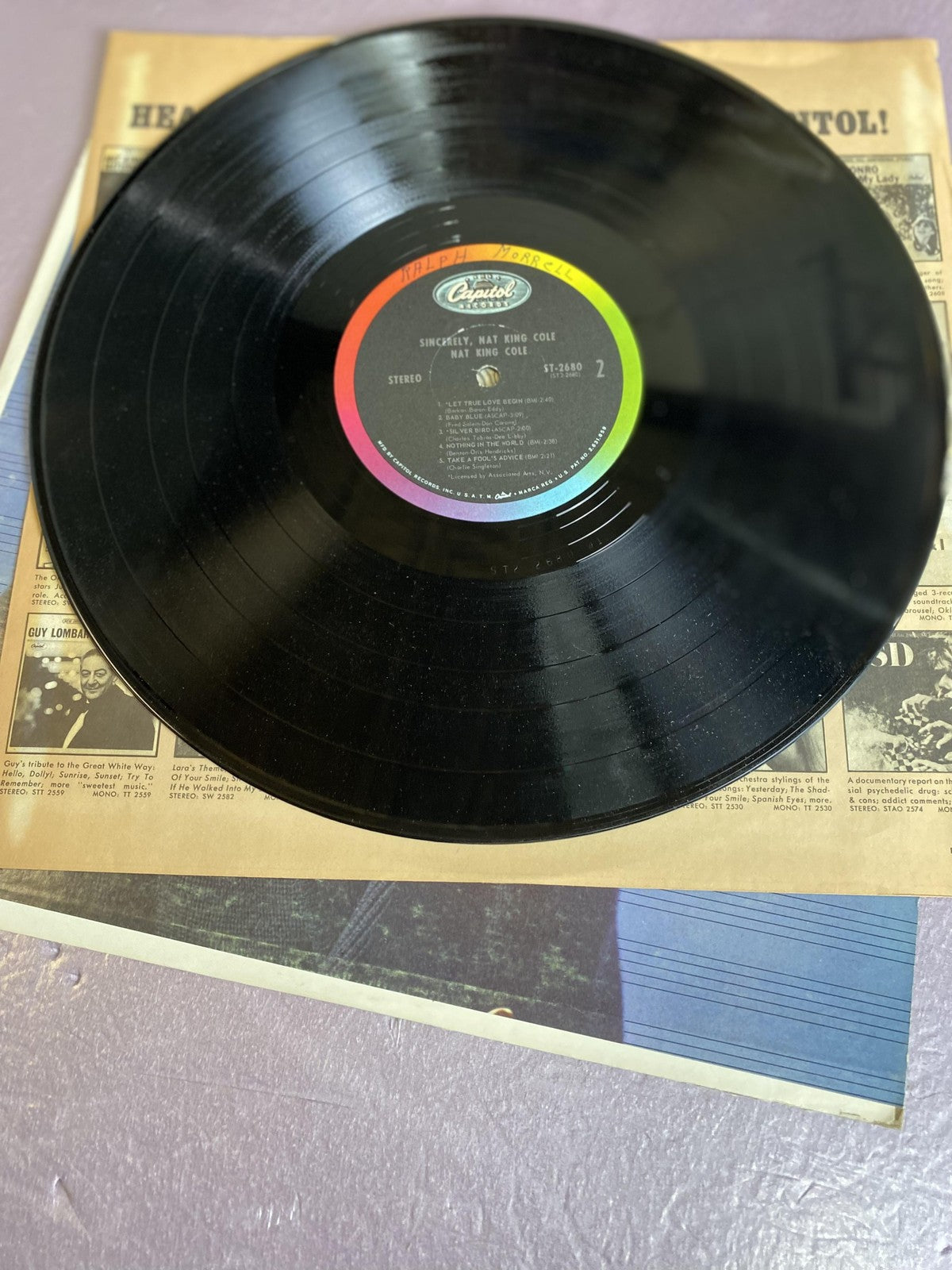 Vintage Nat King Cole Sincerely Nat King Cole Vinyl LP 1966 Capitol Jazz Vocal