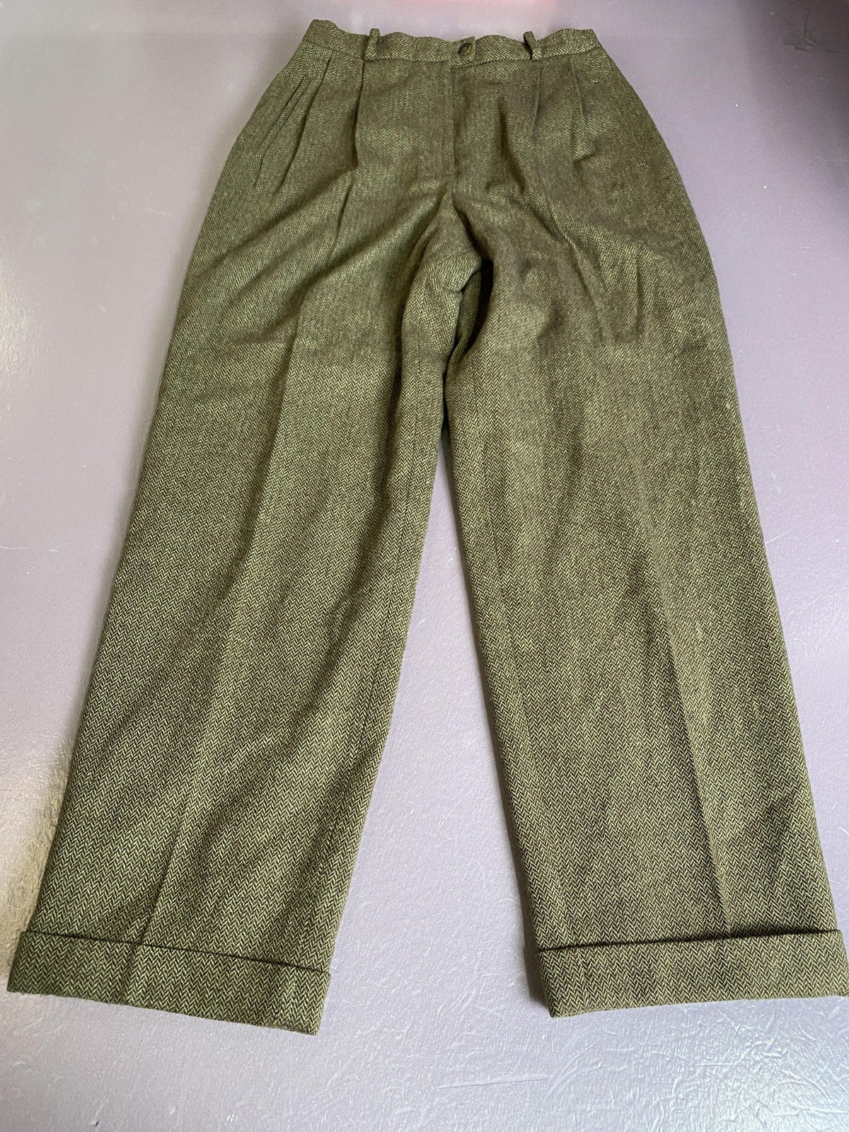 Evan Picone Dress Pants Womens 8 Brown Tweed Herringbone Pleated Cuffed Lined