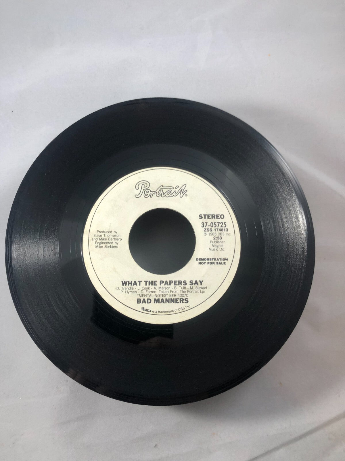 Bad Manners Promo 45 Portrait 05725 VG Condition What The Papers Say