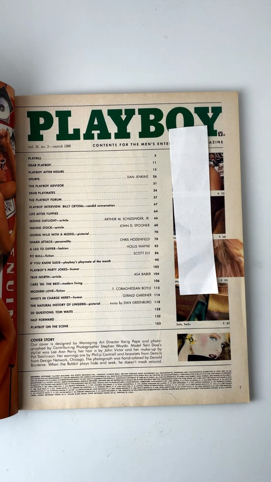 Playboy March 1988 Vol. 35 No. 3 Illustrated Lingerie Fashion Magazine