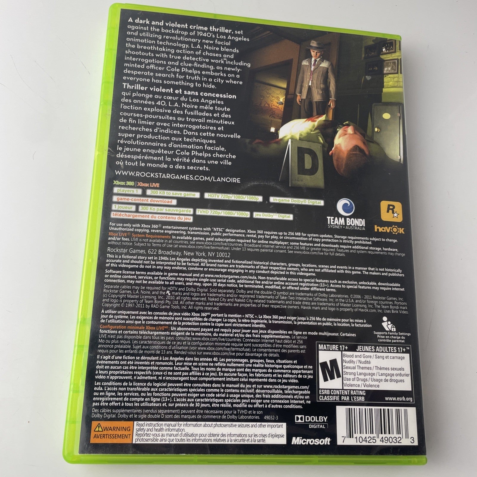 L.A. Noire (Xbox 360) White Label CIB COMPLETE & TESTED