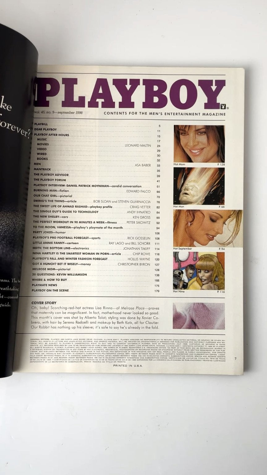 Playboy September 1998 Lisa Rinna Cover Illustrated Men's Magazine