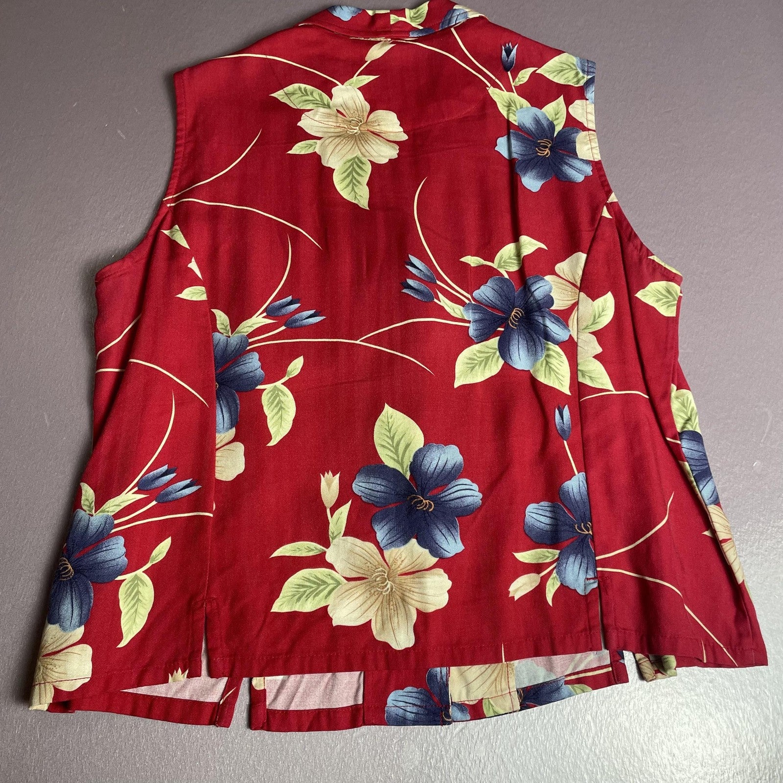 Havana Jacks Cafe Shirt Womens Large Red Sleeveless Floral Rayon Button Up Top