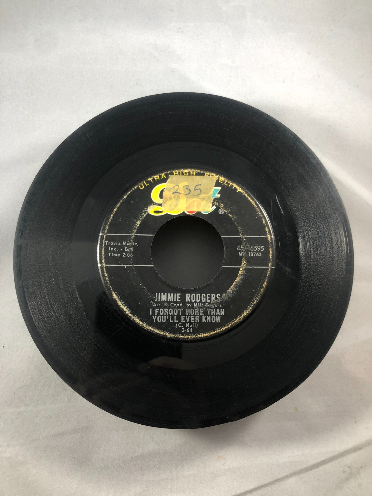 JIMMIE RODGERS...THE WORLD I USED TO KNOW / I FORGOT...45 RPM 7" VINYL RECORD G