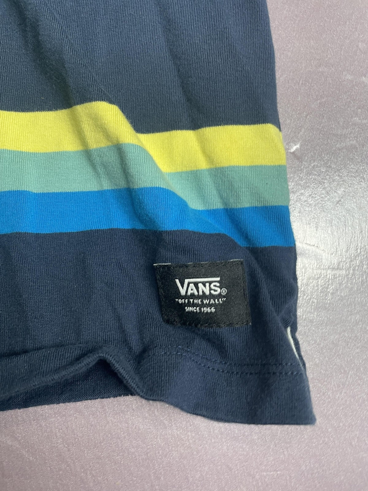 Vans Polo Shirt Mens Small Navy Multicolor Striped White Collar Skate Casual