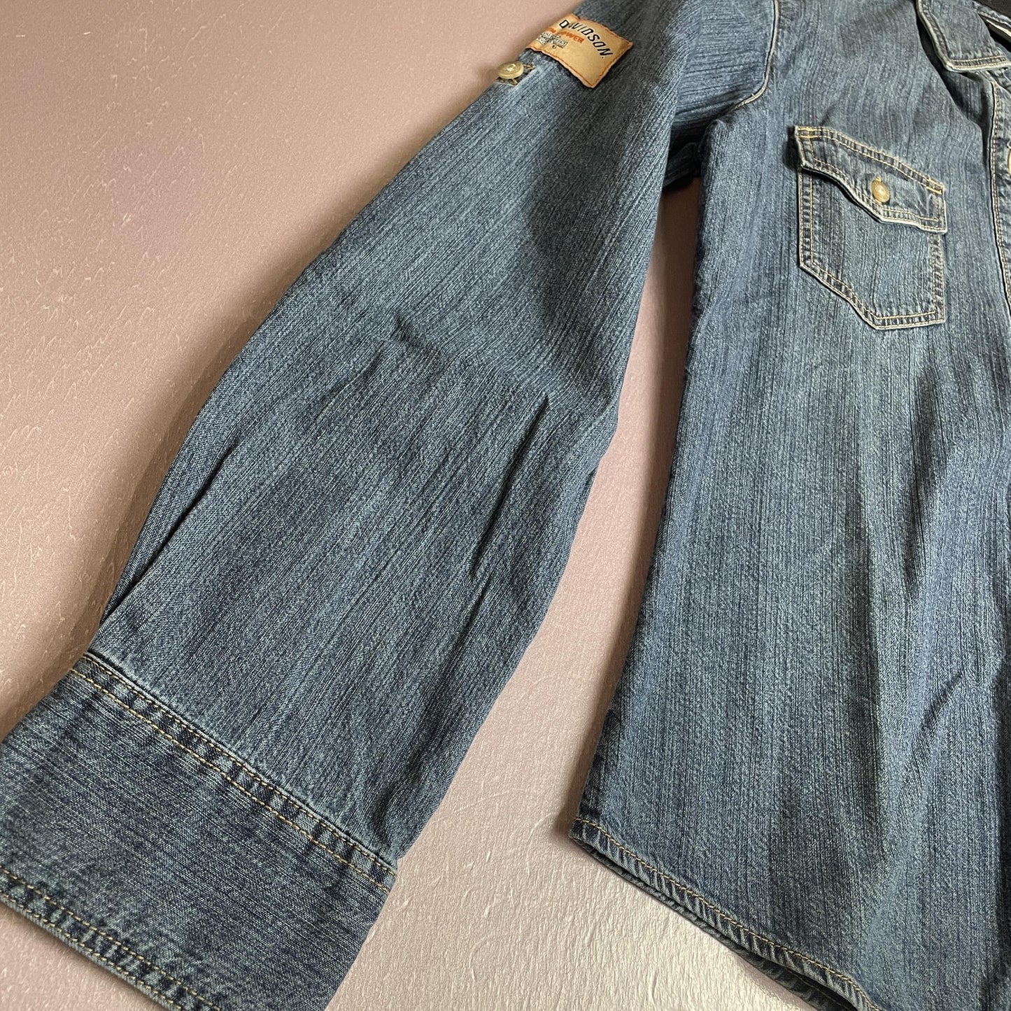 Harley-Davidson Shirt Womens XS Blue Denim Button Down Long Sleeve Western Logo